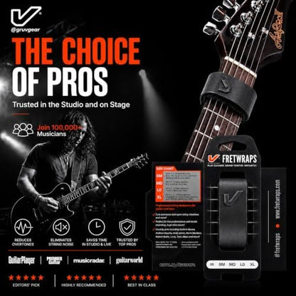 Gruv Gear Fret Wrap & Guitar Mute, Fretwrap for Acoustic, Electric & Bass | String Dampener Recording, Tapping & Practice Accessory (1 Pack, Medium Steel, Fits 5 String Bass, 7 String Guitar)
