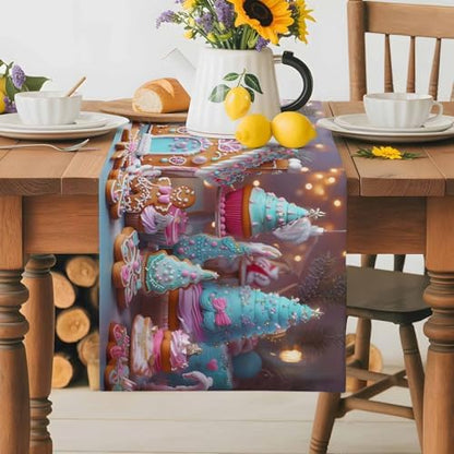 Christmas Table Runner Dresser Scarf 13 x 108 Inch Gingerbread House Gingerbread Man Cake Candy Table Runners Non-Slip Heat Resistant Kitchen Dining Table Decor for Home Holidays Indoor Outdoor