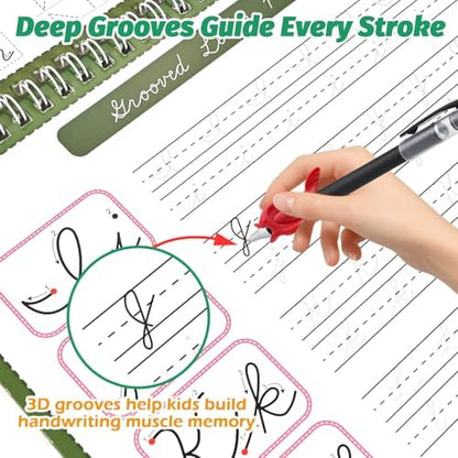 4-Pack Reusable Grooved Cursive Handwriting Workbooks with Disappearing Ink
