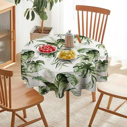 Green Tropical Leaves Tablecloth, Watercolor Jungle Plam Leaves Floral Botanical Print Farmhouse Holiday Tablecloths for Home Kitchen Party Dinner Decor, 50x50in