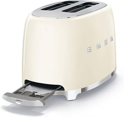 SMEG 2 Slice Toaster with 6 Presets and Defrost Function and Removable Crumb Tray (Cream)
