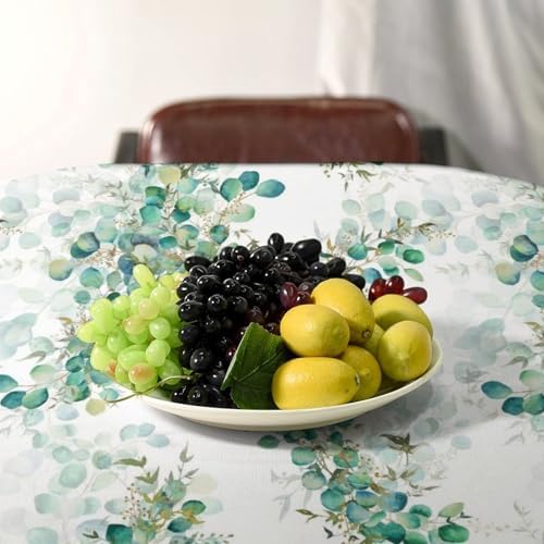 Spring Botanical Tablecloth, Watercolor Sage Green Eucalyptus Leaves Print Table Cloth Cover for Kitchen Dining Indoor Outdoor Decor 55x75in