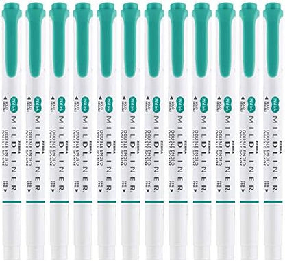 Zebra Pen MILDLINER No Bleed Highlighter, Summer Green, Dual Tip, 12-Pack