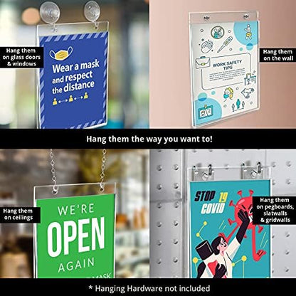 Azar 162715 Acrylic Horizontal Wall Mount Sign Holder, 10 Count, 11 in W x 8.5 in H
