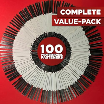 XFasten Self Adhesive Fasteners 2 Inch Capacity (100-Pack) Strong Adhesion Premium File Prong Fasteners 2 Inch for Folders, Paper, Reports, Charts Folder Accessories, File Prong Fastener Base