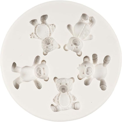 Bear Silicone Fondant Molds Pearl Fondant Mold Ball Pearl Semi Sphere Chocolate Molds Bow Candy Mold For Baby Shower Cake Decoration Cupcake Topper Polymer Clay Gum Paste Set of 5