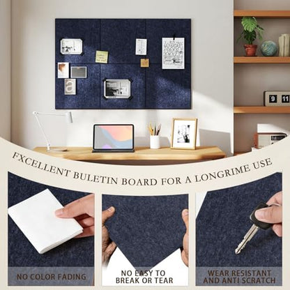 JBER Large Cork Board Alternative 72" x 48" - 24 Pack Self-Adhesive Felt Bulletin Board Tiles, Pin Board Vision Board for Walls, Office & Home Decor(Starlight Blue)