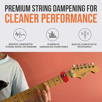 Gruv Gear Fret Wrap & Guitar Mute, Fretwrap for Acoustic, Electric & Bass | String Dampener Recording, Tapping & Practice Accessory (3 Pack, Medium Red, Fits 5 String Bass, 7 String Guitar)