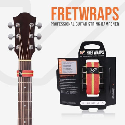 Gruv Gear Fret Wrap & Guitar Mute, Fretwrap for Acoustic, Electric & Bass | String Dampener Recording, Tapping & Practice Accessory (1 Pack, Small Red/Yellow, Fits 4 String Bass, 6 String Guitar)