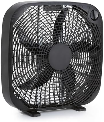 Amazon Basics 3-Speed Box Fan for Bedroom, Portable with Carry Handle, Powerful Airflow, 5 Blades, Lightweight Design, 67 Watts, 20-Inch, Black, 6.8"D x 20.86"W x 21.33"H