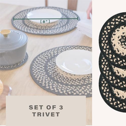 Homespice Manchester Braided Trivets Ideal as Hot Pads, Round 8" Set of 3