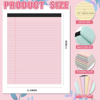 Fuutreo 8 Pcs Legal Pads 8.5 x 11 Colored Note Pads, Macaron Color