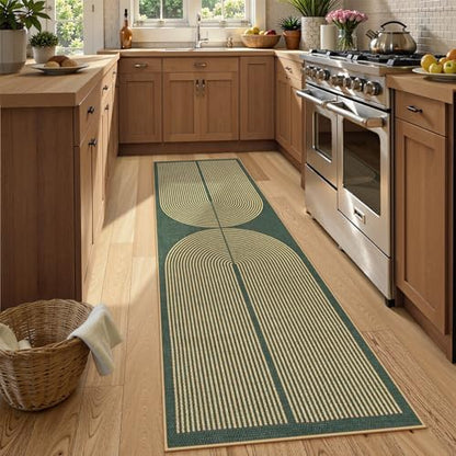 Lahome Rainbow Easy Jute Green Kitchen Runner,2x8 Indoor Outdoor Runner Rug