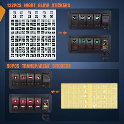 Nilight 4 Gang Rocker Switch Box w/Voltmeter PD Type C and USB Socket