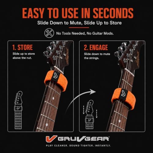 Gruv Gear Fret Wrap & Guitar Mute, Fretwrap for Acoustic, Electric & Bass | String Dampener Recording, Tapping & Practice Accessory (1 Pack, Large Orange, Fits 6 String Bass, 8 String Guitar)