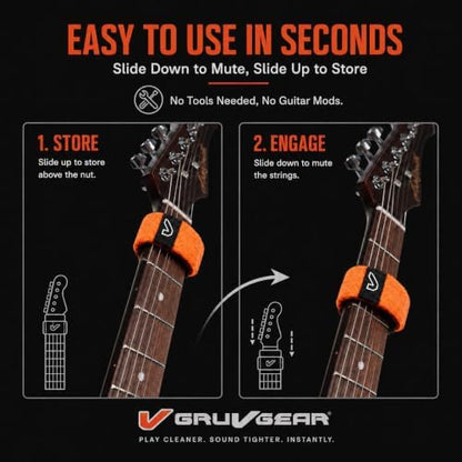 Gruv Gear Fret Wrap & Guitar Mute, Fretwrap for Acoustic, Electric & Bass | String Dampener Recording, Tapping & Practice Accessory (1 Pack, Large Orange, Fits 6 String Bass, 8 String Guitar)