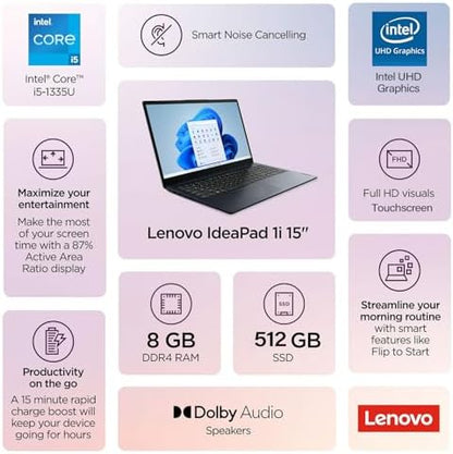 Lenovo IdeaPad 1 Touchscreen Laptop, 15.6" FHD(1920 * 1080), Intel Core i5-1335U, 16GB RAM, 1TB SSD, HDMI, SD Card Reader, Webcam, Wi-Fi 6, Win 11 Home, Abyss Blue, Bundle with ML101 Wireless Mouse