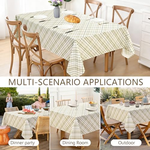 DWCN Checkered Tablecloth, 60 x 84 Inch, Rectangular, Sage Green and White