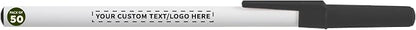 DISCOUNT PROMOS Custom Value Stick Pens Set of 50, Personalized Bulk Pack - Blue Ink, Great for Office, School, Business, Tradeshows, Events - Black Cap