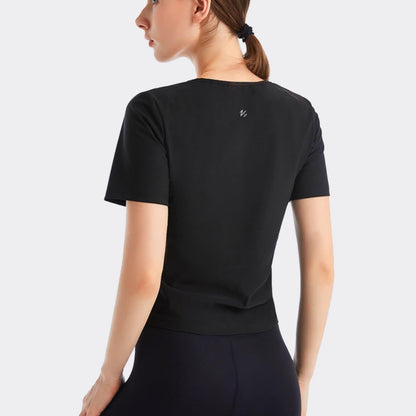 Nano Hertz Sauna Sweat Suit Weight Loss Shapewear Top Waist Trainer Workout Sweatsuit Exercise Short Sleeve Shirt Women Girl