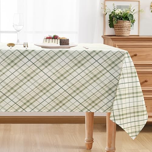DWCN Checkered Tablecloth, 54 x 80 Inch, Rectangular, Sage Green and White