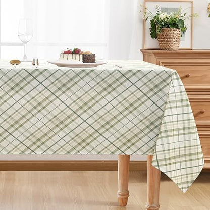 DWCN Checkered Tablecloth, 60 x 84 Inch, Rectangular, Sage Green and White