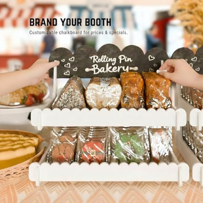 HOTCAN Wooden Cookie Display Stand with Chalkboard Sign for Bakers, Vendors, Craft Fairs | Pastry Display for Market Booths & Events | 2 Tiered Cookie Display for Muffins, Cakes, and Pastries (White)