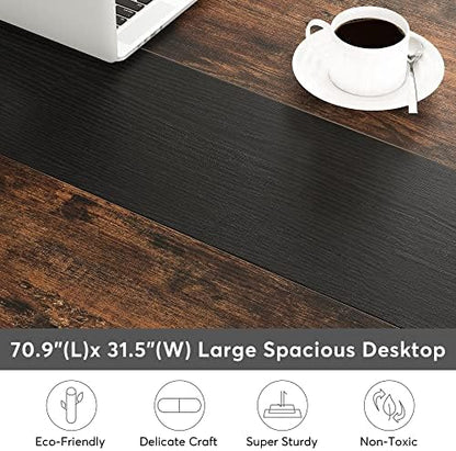 Tribesigns Modern Computer Desk, 70.8 x 31.5 inch Large Office Desk Computer Table Study Writing Desk Workstation for Home Office, Rustic/Black