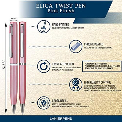 Lanier Pink Ballpoint Pen - Pink Accents and Shiny Chrome Ring & Parts with Medium Tip 0.7mm Cross Style Refill