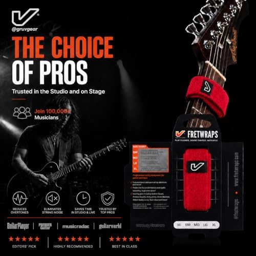 Gruv Gear Fret Wrap & Guitar Mute, Fretwrap for Acoustic, Electric & Bass | String Dampener Recording, Tapping & Practice Accessory (1 Pack, Extra Large Red, Fits 7-12 String Bass, Extended Guitar