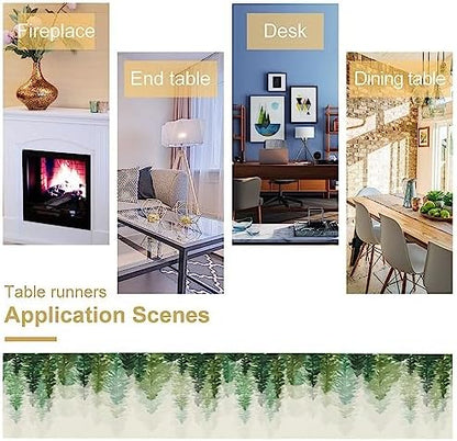 Forest Pine Trees Table Runner, Woodland Tabletop Scarf Home Kitchen Holiday Decor, Seasonal Farmhouse Rustic Dining Decorations Party Supply 13 X 90 Inch