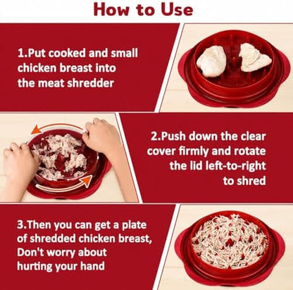 Premium Large Chicken Shredder Tool with Suction Base 2026 – Twist Meat Shredder with Ergonomic Handle & Anti-Slip Grip – Transparent Lid for Easy Shredding Chicken & Beef (Red)