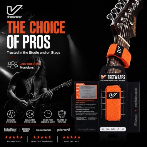 Gruv Gear Fret Wrap & Guitar Mute, Fretwrap for Acoustic, Electric & Bass | String Dampener Recording, Tapping & Practice Accessory (1 Pack, Small Orange, Fits 4 String Bass, 6 String Guitar)
