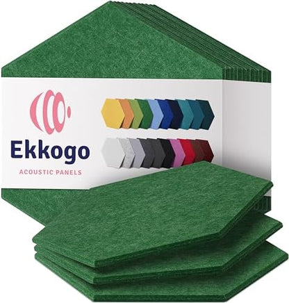 Acoustic Soundproof Wall Panels 12-Pack - 14"X12.1"X0.4" High Density Sound Dampening - Dark Green Hexagon