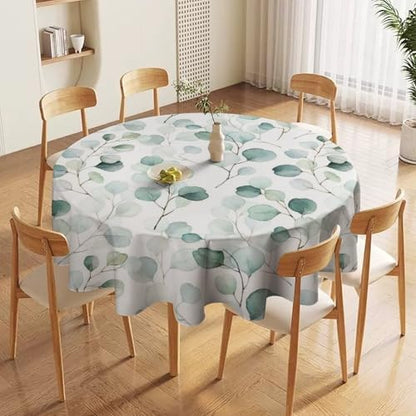 Eucalyptus Leaf Tablecloth, Spring Botanical Sage Green Watercolor Floral Plant Branches Print Table Cloth for Home Kitchen Dining Outdoor Patio Wedding Decor, 70x70in