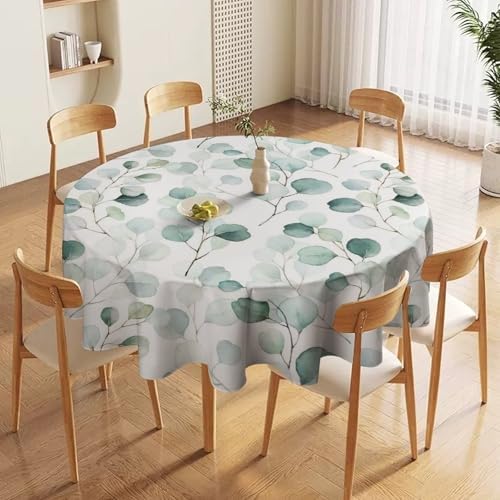 Eucalyptus Leaf Tablecloth, Spring Botanical Sage Green Watercolor Floral Plant Branches Print Table Cloth for Home Kitchen Dining Outdoor Patio Wedding Decor, 36x36in