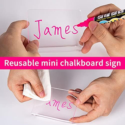 AITEE 10 Pack Acrylic Mini Chalkboard Signs Clear Tabletop Signs L-Shaped