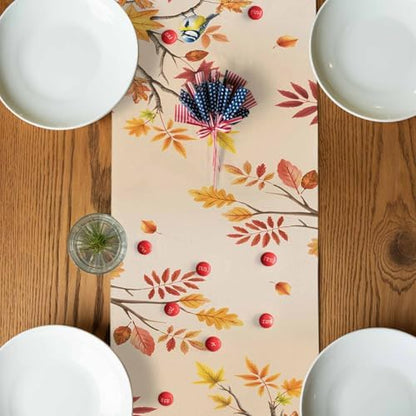 Fall Table Runner Hello Fall Pumpkin Table Runners Harvest Thanksgiving Maple Leaves Sunflower Bird Cotton Linen Dresser Scarf Kitchen Dining Table Decor for Autumn Holiday Party Coffee 13x120 Inch