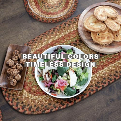 Homespice Gingerbread Braided Table Runner for Country Decor, Oval 11x36
