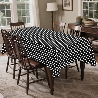 CXPSINC 54 Inch X 300 Feet Plastic Table Cover Roll Disposable Tablecloth with Slide Cutter for All Type/Shape Tables | Party, Banquet, Birthdays, Weddings(Black & White Dot, 300 Feet)