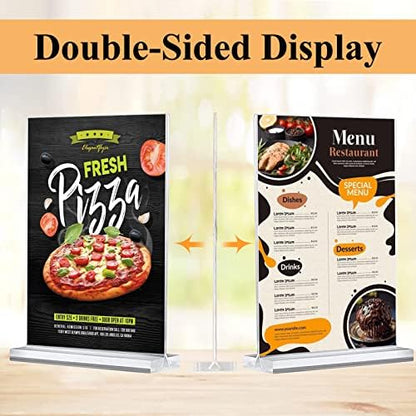 Arrobust 30 Pack Acrylic Sign Holder 8.5 x 11, Clear Display Table Top Signs Stand, Double Sided T Shape Flyer Holder, Plastic Frames Paper Holder for Stores Home Office Store Restaurants Wedding Retail Show Fair