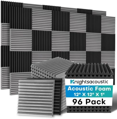 96 Pack Acoustic Foam Panels, 1 X 12 X 12 Inches Sound Proof Foam Panels for Walls, High Density Acoustic Panels Sound Absorbing, Black Grey Noise Cancelling Studio Wedges (NOT Include Adhesive)