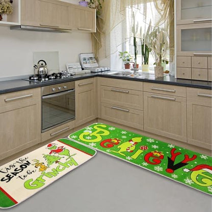 Christmas Decorations Indoor Christmas Kitchen Bathroom Door Mat Non Slip and Washable Winter Rubber Santa Snowflakes Door Mat for Outdoor Indoor 16x28 and 16 * 48Inch