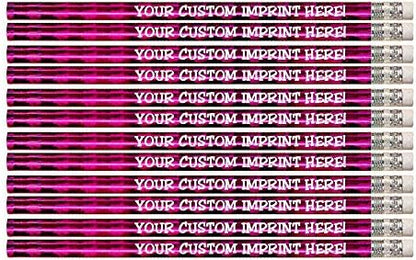 Express Pencils Personalized Pencils - Round - Glitz & Glitter Foil Theme - Full Color Print w/your name, message, text or logo FREE PERSONALIZATION ** Great gift ideas - 12/Set (MAGENTA PRISM)
