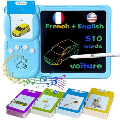 Talking Flash Cards with Writing Tablet - French English, Blue