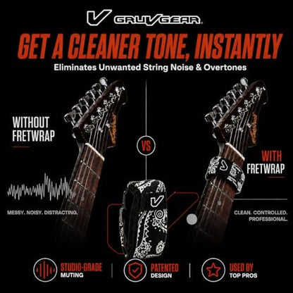 Gruv Gear Fret Wrap & Guitar Mute, Fretwrap for Acoustic, Electric & Bass | String Dampener Recording, Tapping & Practice Accessory (1 Pack, Large Bandana Black, Fits 6 String Bass, 8 String Guitar)