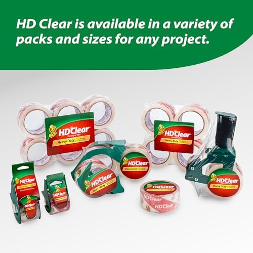Duck HD Clear Packing Tape Dispenser Heavy Duty Packaging Tape Gun for Packing Boxes, Shipping and Moving - Includes 1 Refill Roll of HD Clear 1.88 in. x 50 Yards - Foam Handle (287398) (Pack of 4)