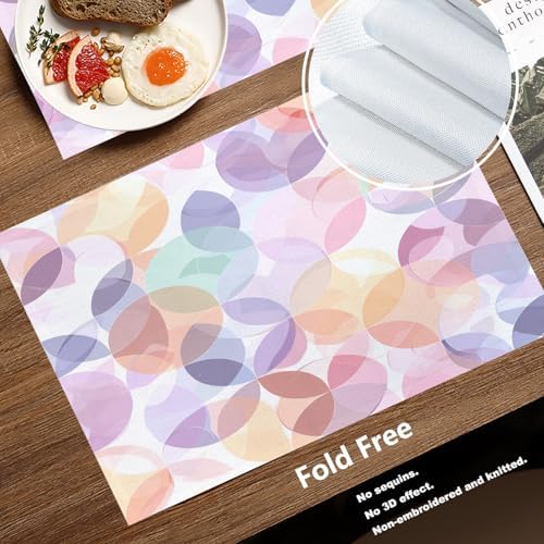 Batmerry Soft Translucent Linen Placemats Set of 4, Overlapping Shapes Pastel Washable Table Mats for Kitchen Table Thickened Heat Insulation Dining Set Indoor Outdoor 12X18 in