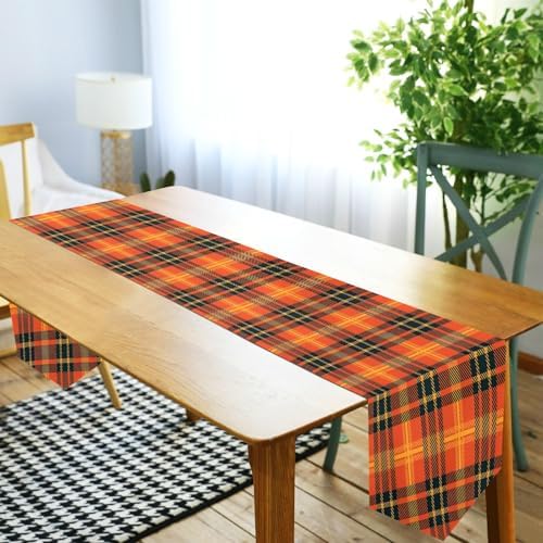 Double-Sided Thanksgiving Halloween Black Orange Buffalo Plaid Table Runner 14x108 Inches Long,Table Cloth Runner for Wedding Birthday Party Kitchen Dining Home Everyday Decor