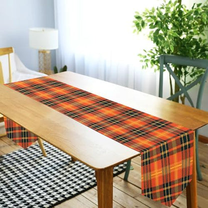 Double-Sided Thanksgiving Halloween Black Orange Buffalo Plaid Table Runner 14x108 Inches Long,Table Cloth Runner for Wedding Birthday Party Kitchen Dining Home Everyday Decor